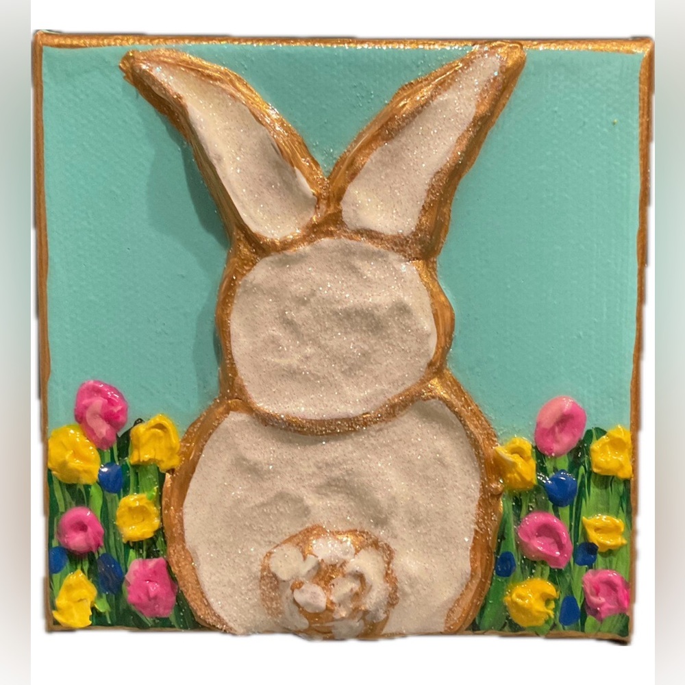 🔴Baby Nursery Art🔴Sparkly Colorful Bunny Canvas Art🔴Original Art🔴 - Picture 3 of 7